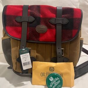Filson and Le Chameau Rare Red Buffalo Plaid Mackinaw Medium Field Bag